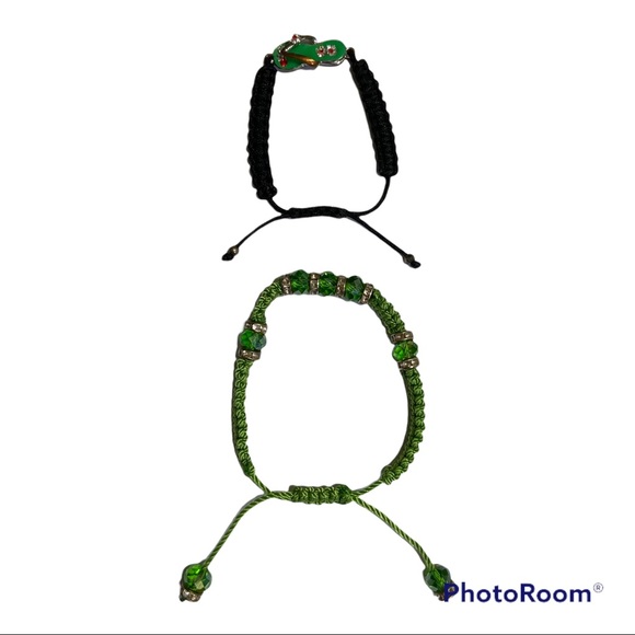 Adjustable Braided Rope Bracelets 1 Flip Flop and 1 Green Sparkling Beads - Picture 3 of 7